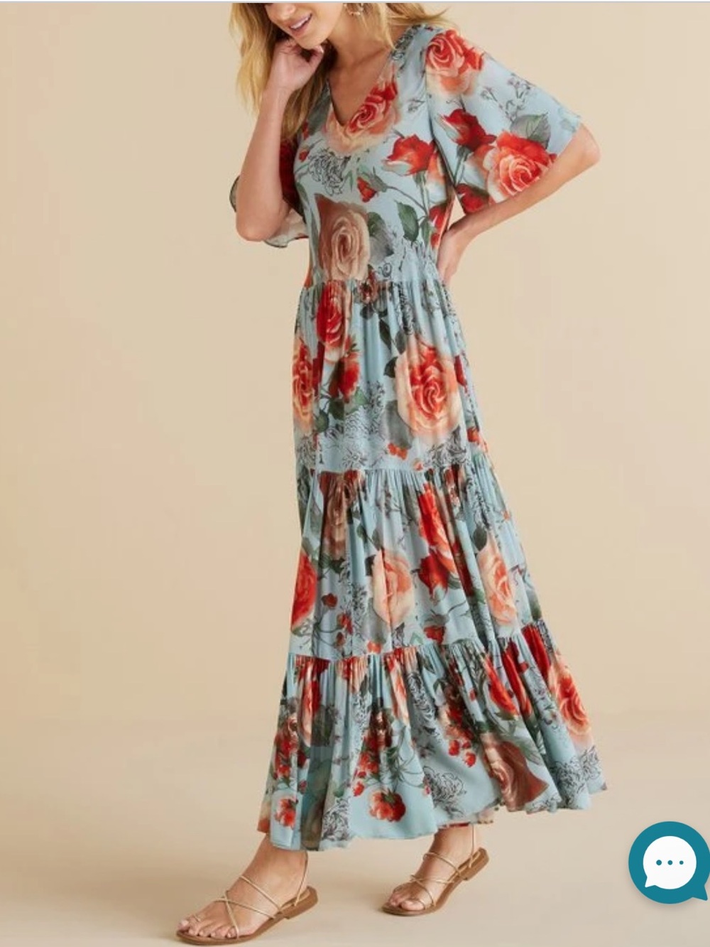 Soft Surroundings First Blooms MaxiDress Porcelain Rose Floral Size Large - Picture 7 of 15